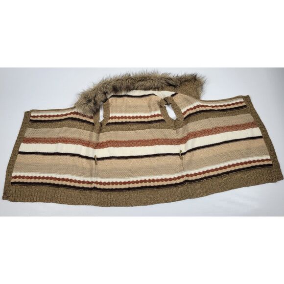 BKE Buckle Sleeveless Sweater Cardigan Faux Fur‎ Collar Womens Large Wool Blend - Picture 2 of 10